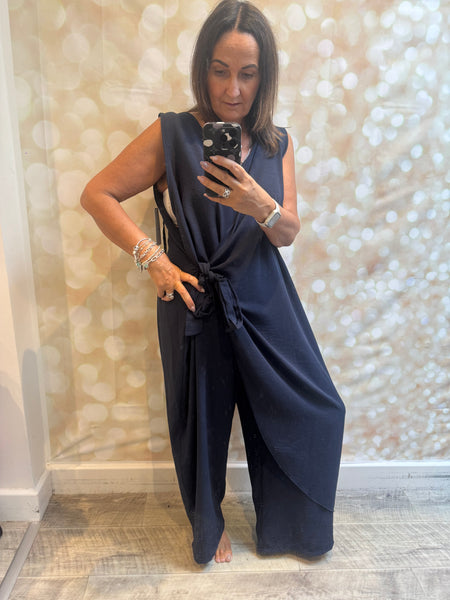 Curve Wrap Over Palazzo Jumpsuit