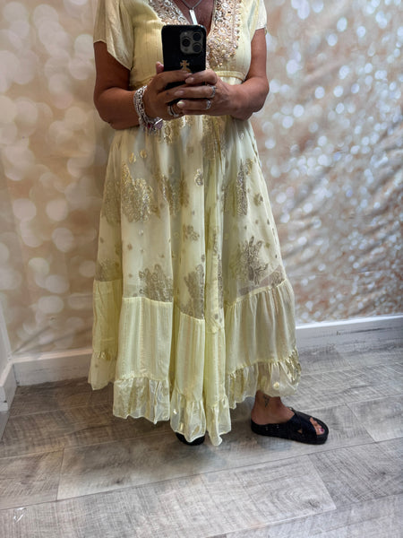 Embellished Maxi Dress with Chiffon Overlay