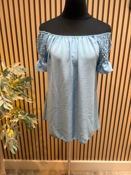 Bardot Shirred Shoulder Top