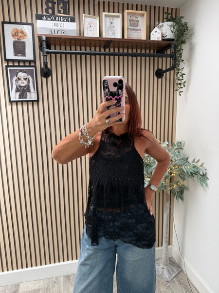 Lace shirred panel Top