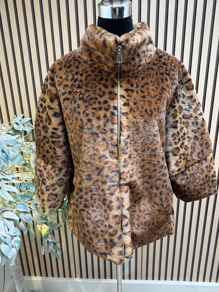Fur Leopard Cropped Coat