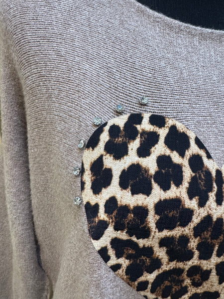 Soft Knit Leopard Heart jumper
