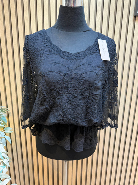 Embroidered top with angel sleeves