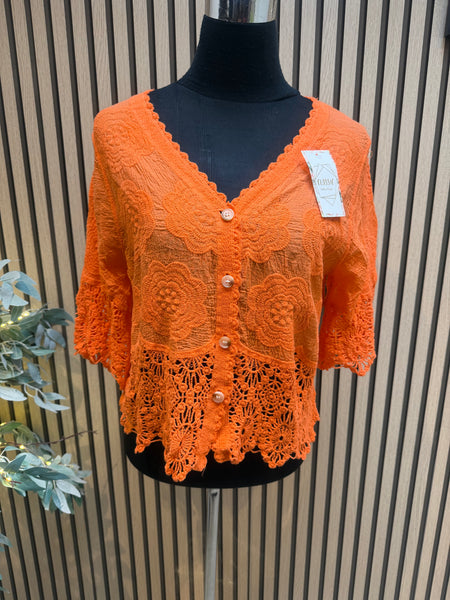Embroidered Button Front Top