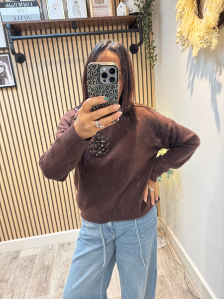 Soft knit 3d Flower Sequin jumper