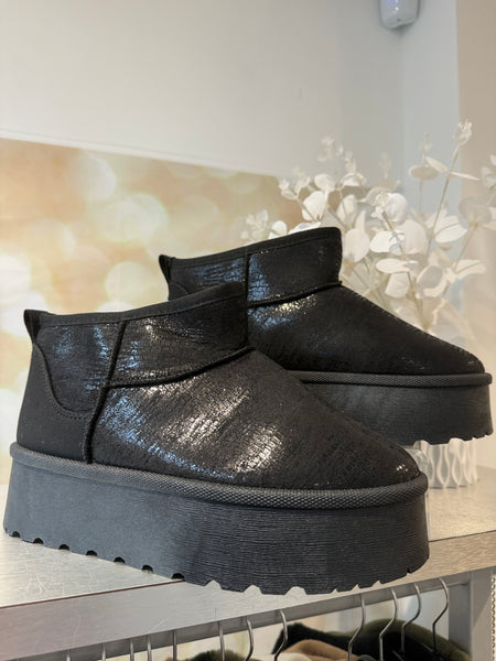 Metallic Fur Lined Wedge Midi Boot