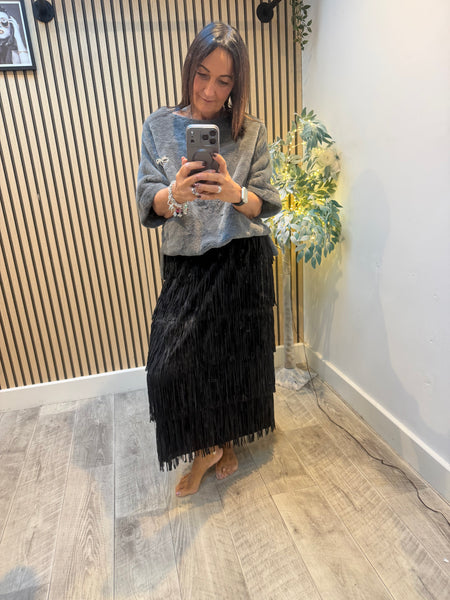 Fringed Maxi Skirt