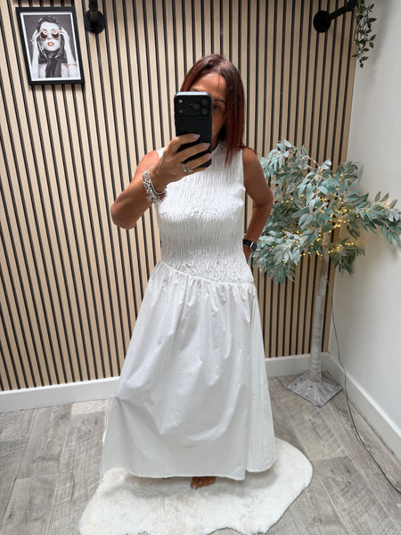 Sateen Shirred Maxi Dress