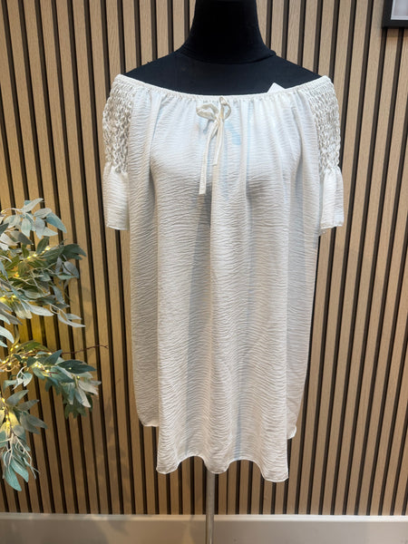 Bardot Shirred Shoulder Top