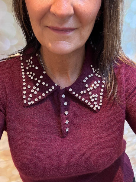 Diamante Collar Soft Knit Jumper