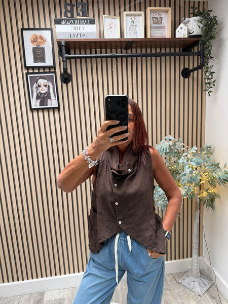 Studio Linen Cowl Neck Waistcoat
