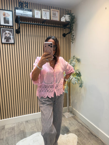 Embroidered Button Front Top