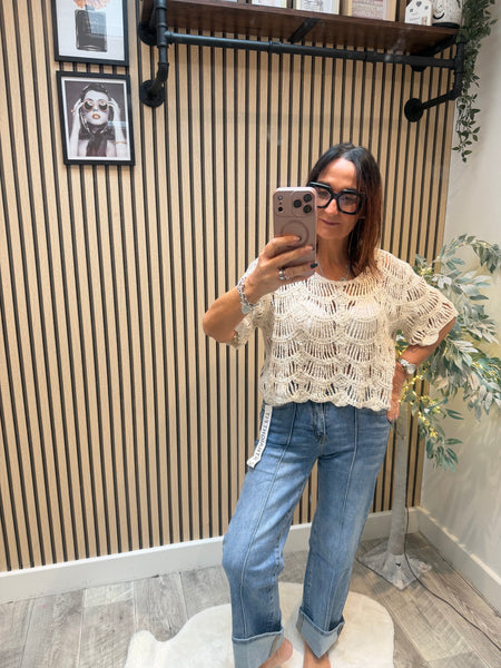 Seamed Straight Leg  Stretch Denim Jeans