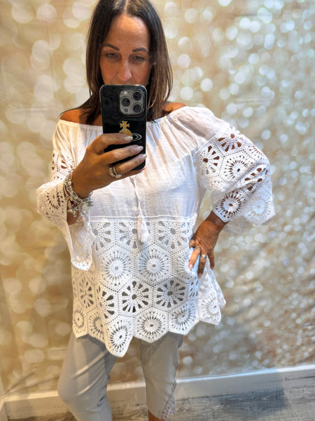 Bardot /Crochet Top