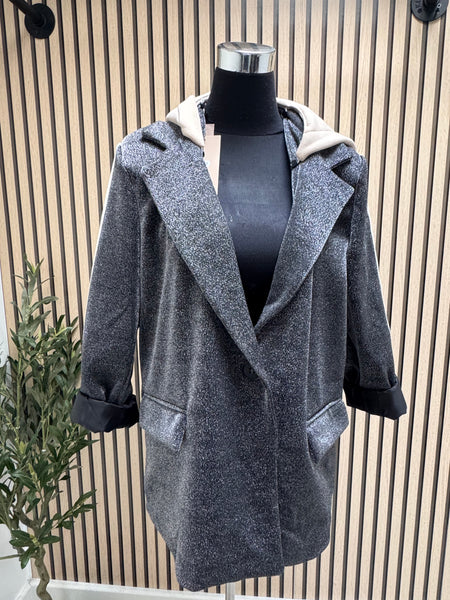 Zeta Otto Sparkle Hooded Long Sleeve Blazer