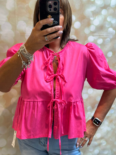 Peplum Tie Front Top