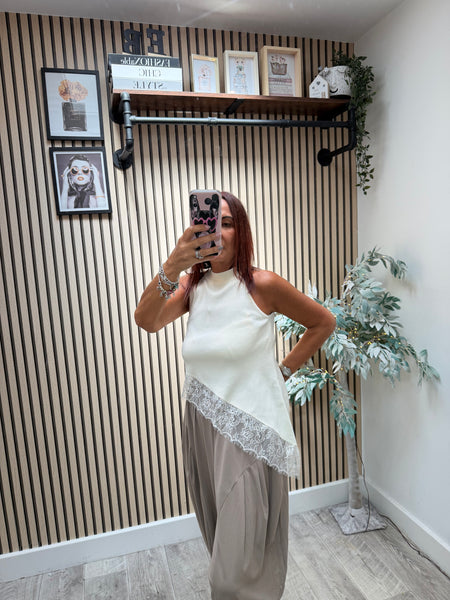 Fine knit Asymetric halter neck top