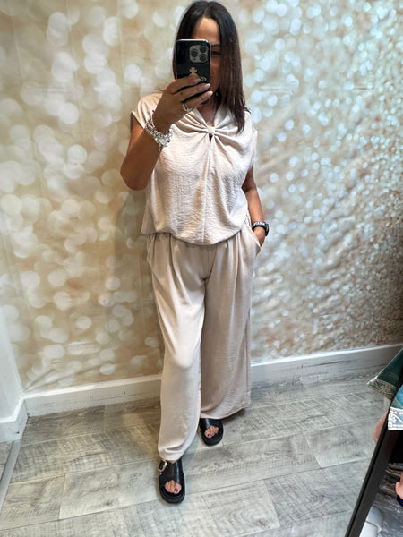 2 Piece Crinkle Palazzo Trouser / Twist Tunic set