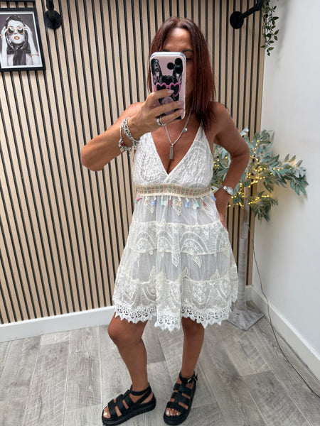 Boho Sheer Lacy Mini Dress