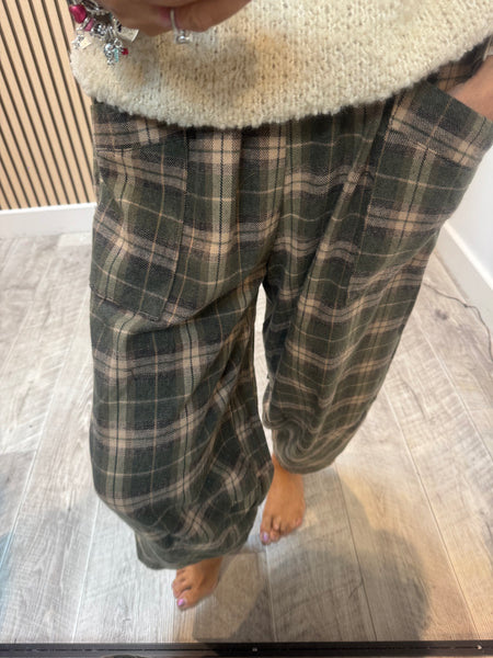 Checked Wool Mix Cocoon Trousers