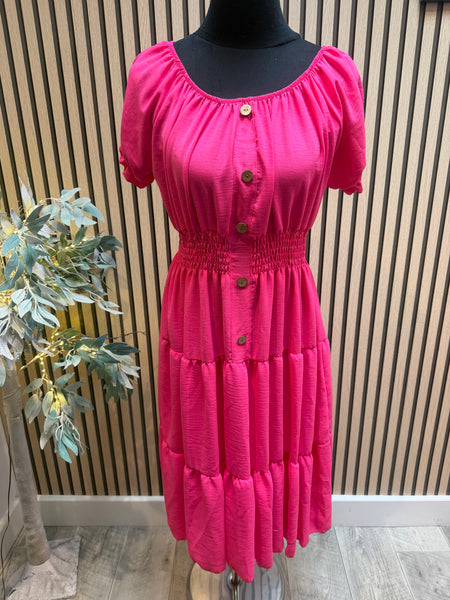 Crinkle fabric Bardot off the shoulder dress