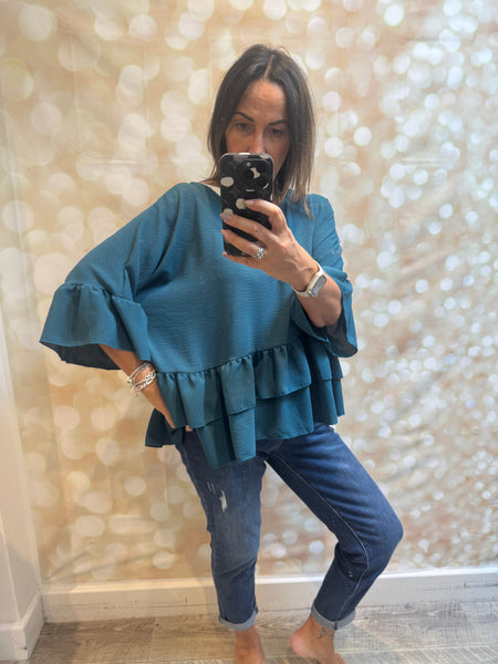 Crinkle  Double Frill Hem Top