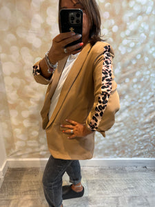 Rouched Sleeve Blazer with leopard stripe