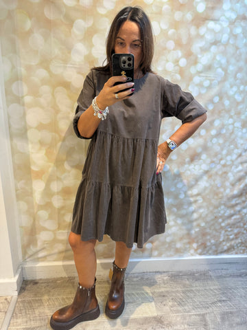 Studio Needlecord Tiered swing dress