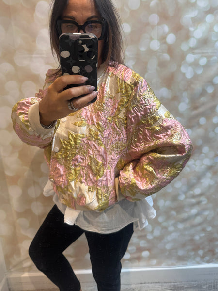 Silky Embossed Pink Bomber Jacket