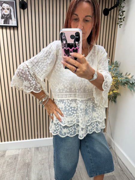 Embroidered / Lace V Neck Boho Top