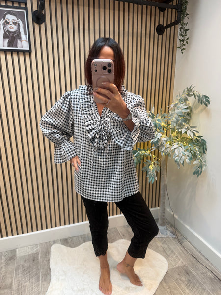 Gingham Frill Front Blouse