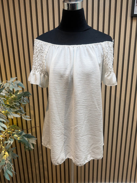 Bardot Shirred Shoulder Top