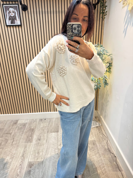 Soft knit 3d Flower Sequin jumper