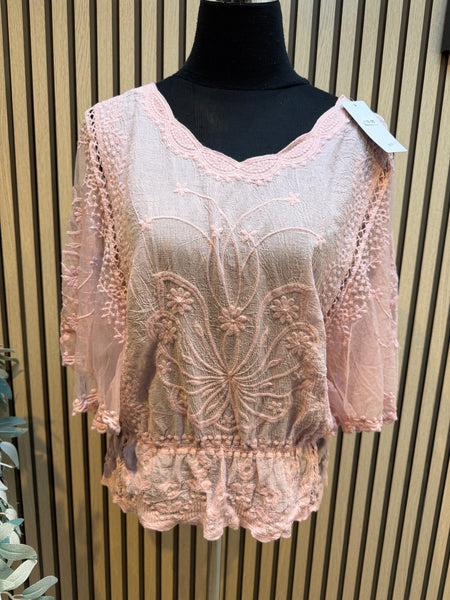 Embroidered top with angel sleeves