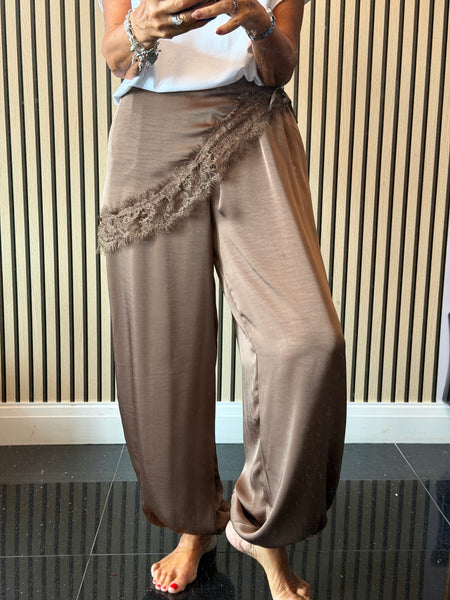 Studio Silky Balloon Trousers with Lace trim overlay