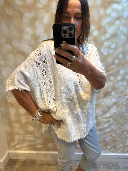Batwing Crochet /Embroidered Top