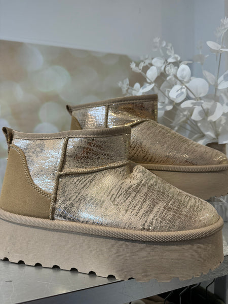 Metallic Fur Lined Wedge Midi Boot