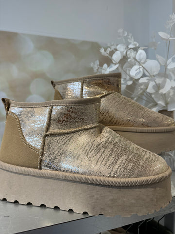 Metallic Fur Lined Wedge Midi Boot