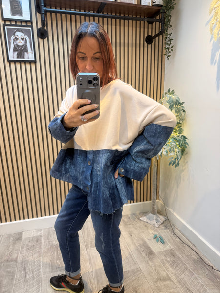 Sweatshirt with Denim Hem