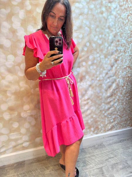 Crinkle fabric dress frill hem