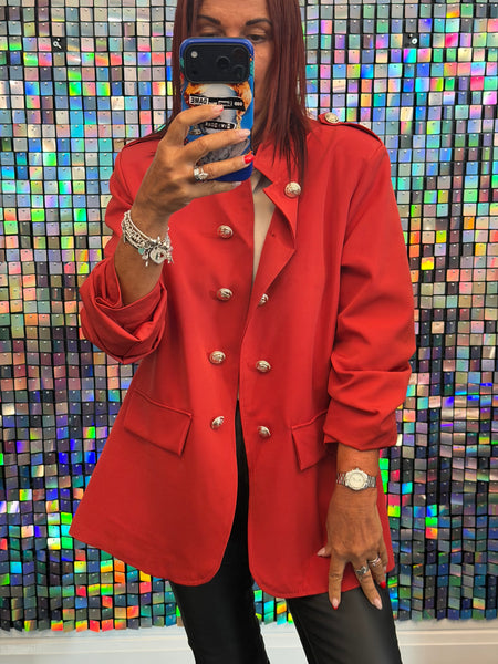 Military Rouched Sleeve Blazer