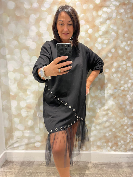Eyelet Dress with Netted Frill