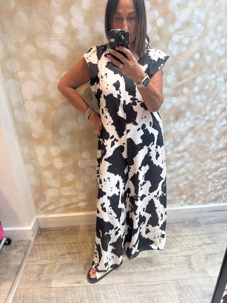 Cow Print Palazzo Jumpsuit