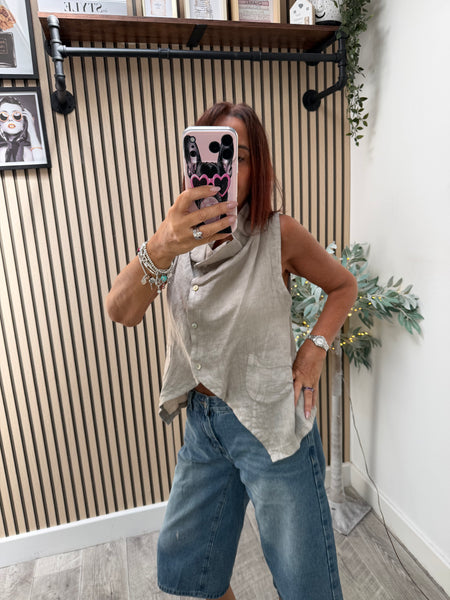 Studio Linen Cowl Neck Waistcoat