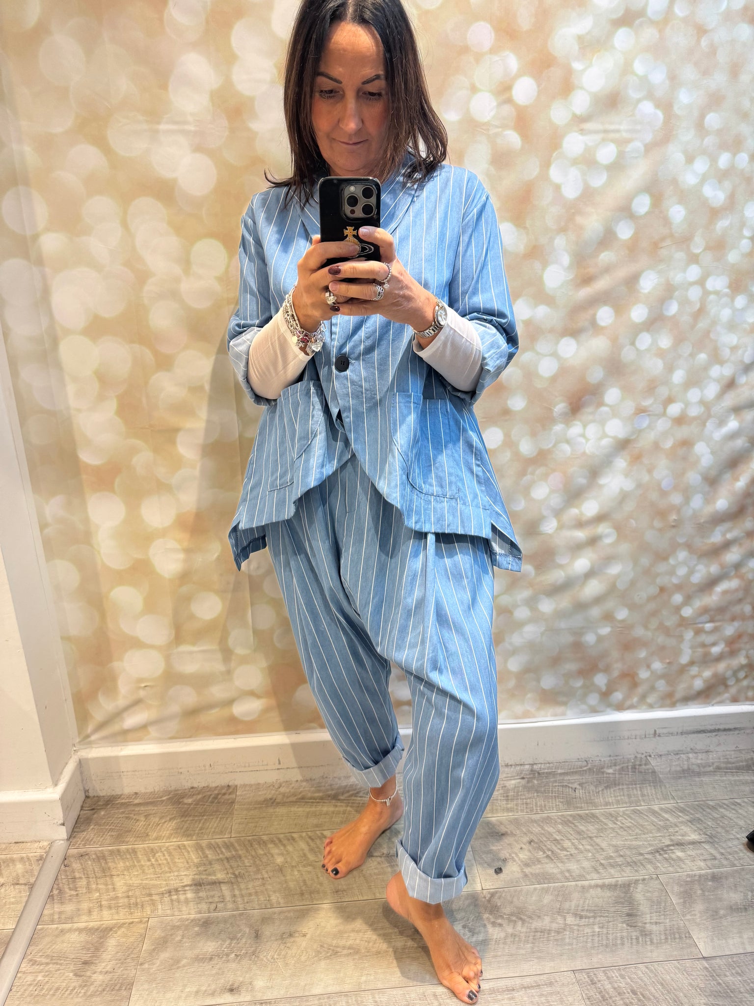 ID Denim Pinstripe Trouser Set