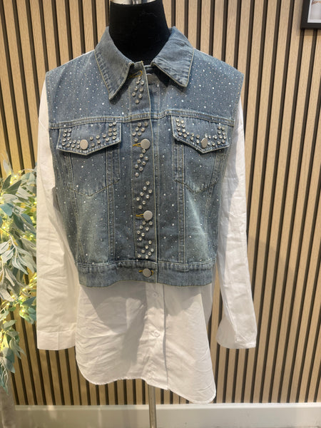 Oversized shirt with Denim Patches/  Embellishments