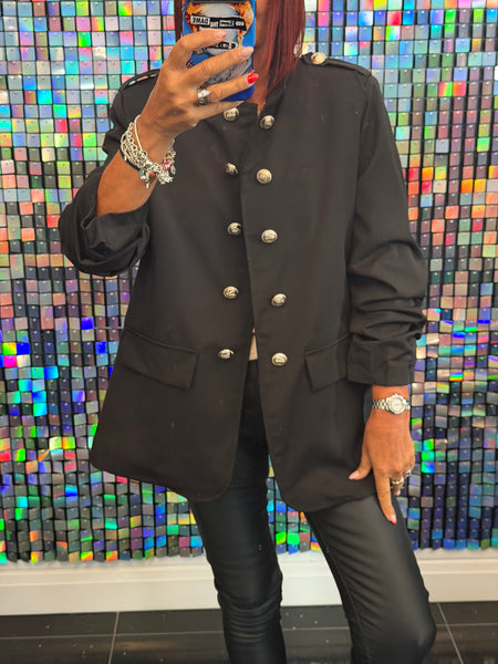 Military Rouched Sleeve Blazer