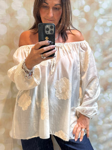 Silky Sheer Bardot Applique Top