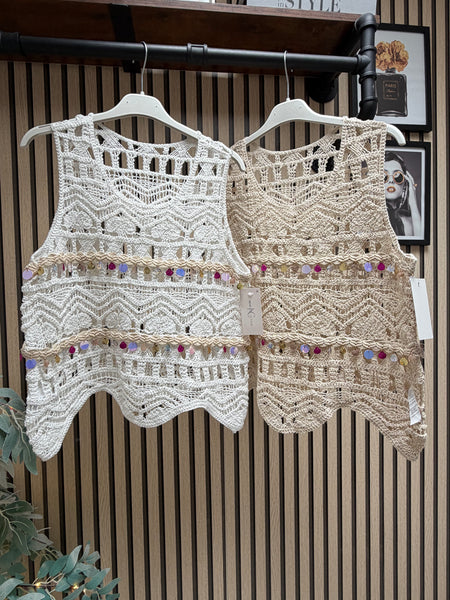 Crochet  Vest with shell embellishments