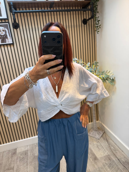Studio Linen Twist Front Top